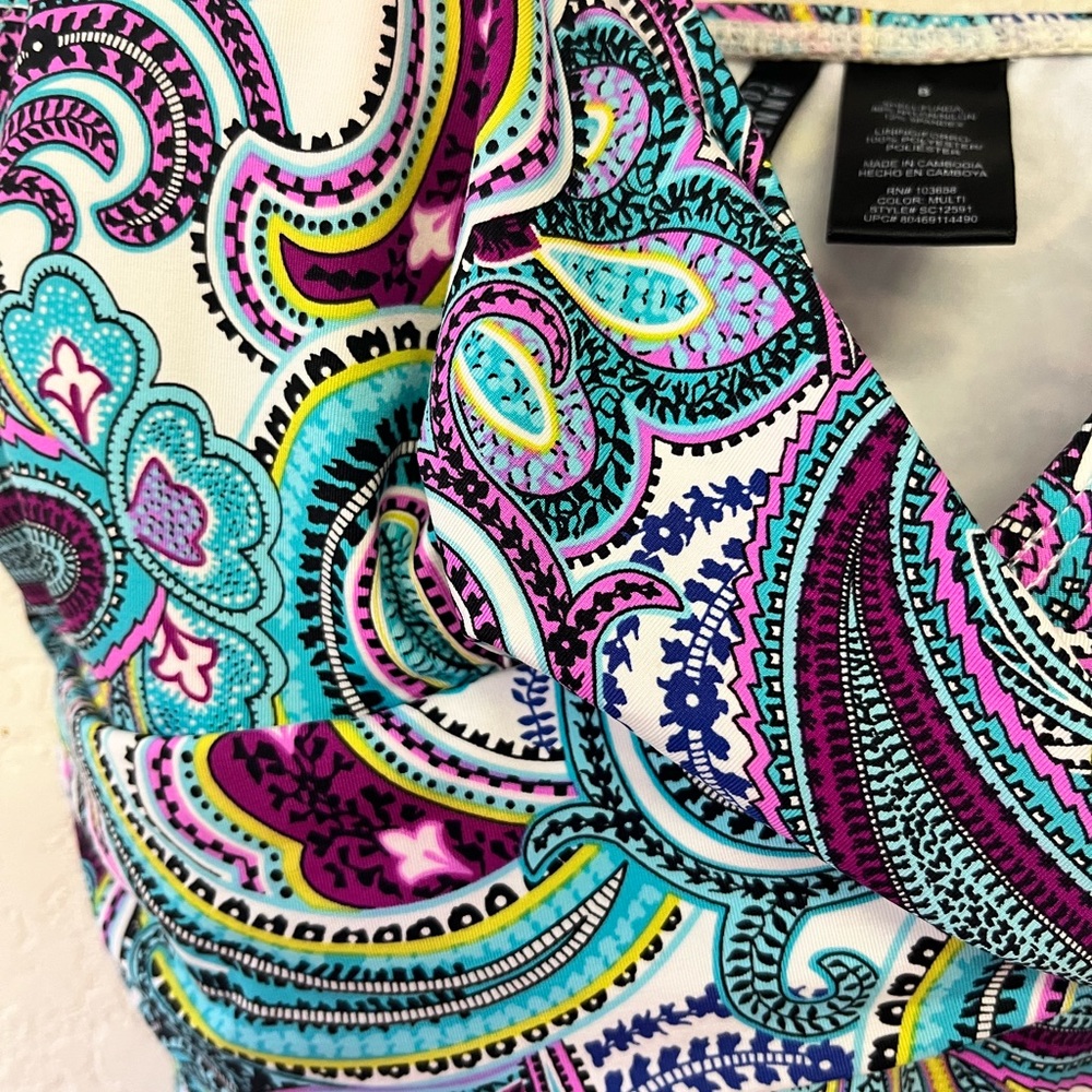Anne Cole wrap paisley print tankini top adjustable straps bra padding sz 8 - Picture 3 of 8